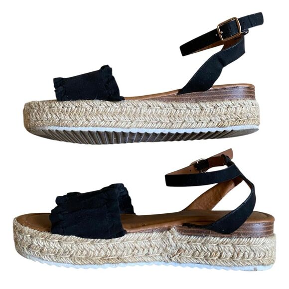 Pierre Dumas Magic Ruffle Band Espadrille Platform Sandals Size 10 Black - Picture 9 of 15